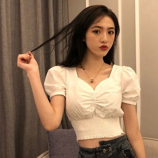 Áo Sơ Mi Tay Ngắn Phồng Cổ Chữ v Dáng Ôm Thời Trang Mùa Hè Phong Cách Hàn Quốc Dành Cho Nữ
