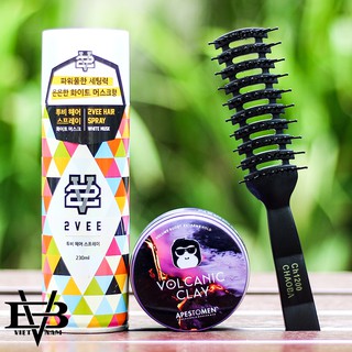 [CHÍNH HÃNG - BYVILAIN SHOP TPHCM] COMBO Gôm xịt tóc 2Vee Spray 230ml + Sáp Volcanic Clay Singarepore 80ml + Tặng lược
