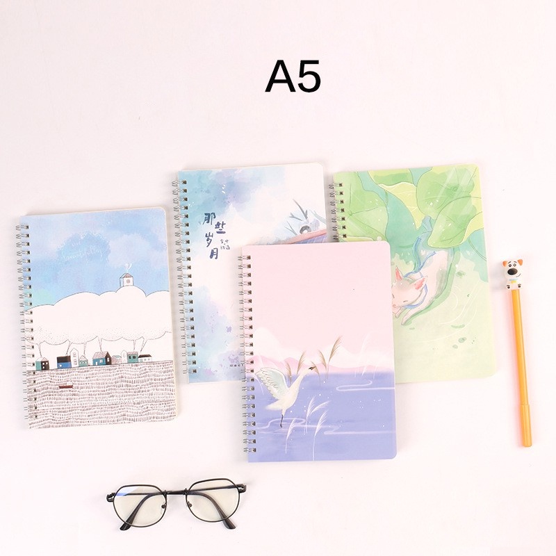 Sổ tay lò xo A5 phong cách Basic, Hand Drawn, Watercolor 120 trang nhiều phân loại BMBooks