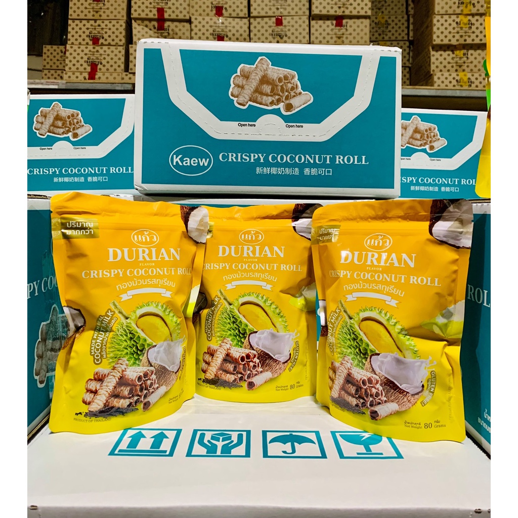 Bánh Kẹo Ăn Vặt Cuộn Dừa Thái Lan Kaew Vị Sầu Riêng Ngọt Giòn
