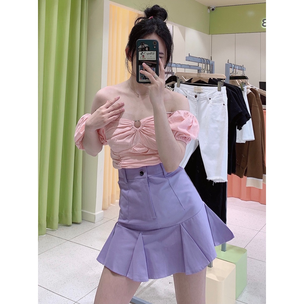 CARA Áo Lantern tay phồng dáng croptop sành điệu trẻ trung