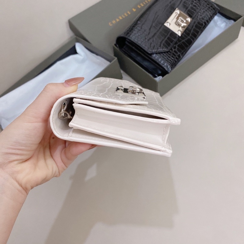 Clutch CK khoá gập da rắn size 19cm fullbox
