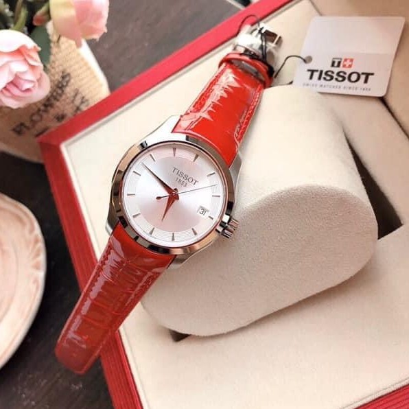 Đồng hồ nữ Tissot Couturier chính hãng dây da đỏ đẹp sang trọng