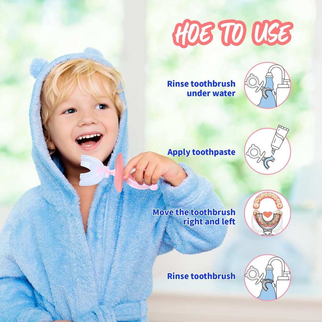 Bàn Chải Đánh Răng Hình Chữ U Đầu Silicone Cấp Thực Phẩm Kèm Giá Đỡ Chữ U Cho Bé° Dụng Cụ Vệ Sinh Răng Miệng Với Thiết Kế Chống Rách