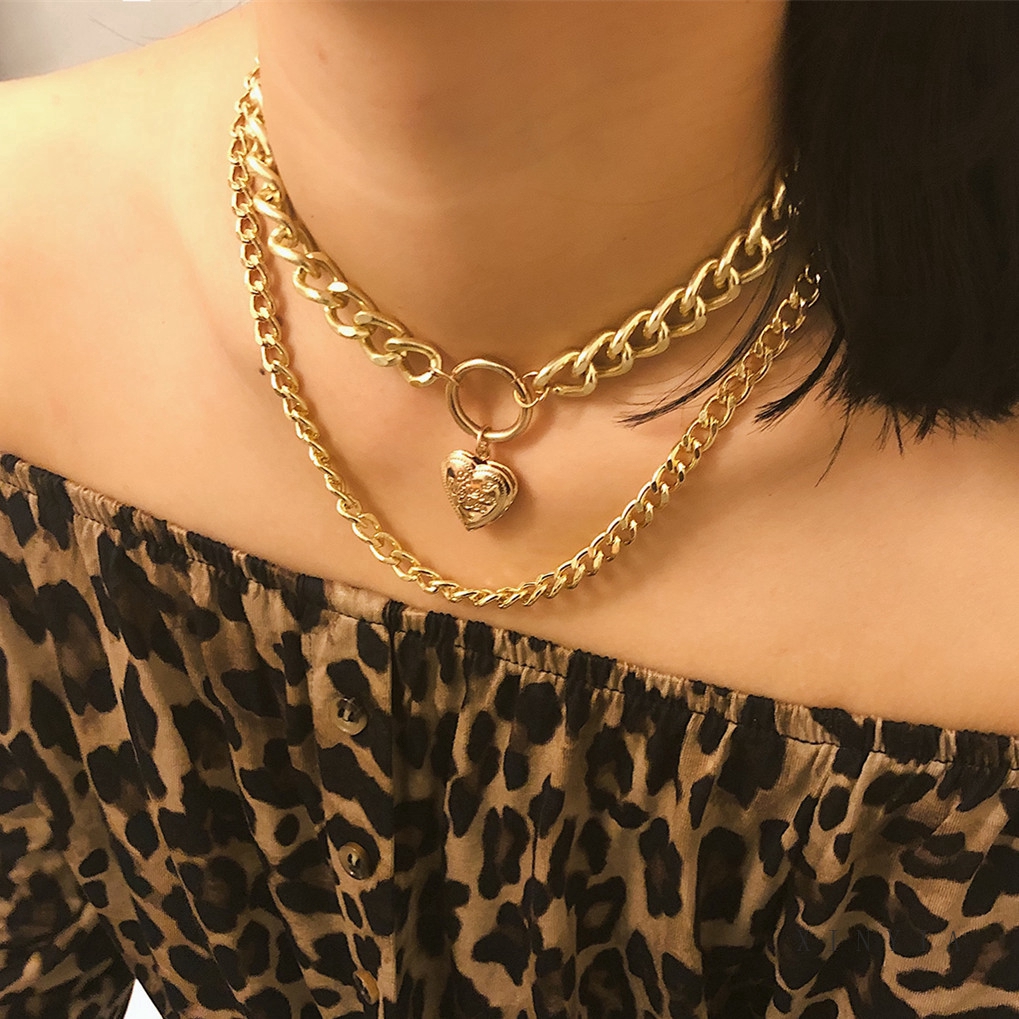 Dây chuyền choker hai lớp hình trái tim phong cách thời trang cho phái nữ