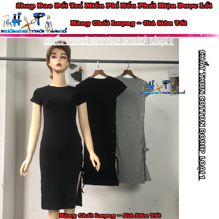Đầm ôm body thun borip loại 1 xẻ tà đan dây mẫu hót thời trang 2020 | BigBuy360 - bigbuy360.vn