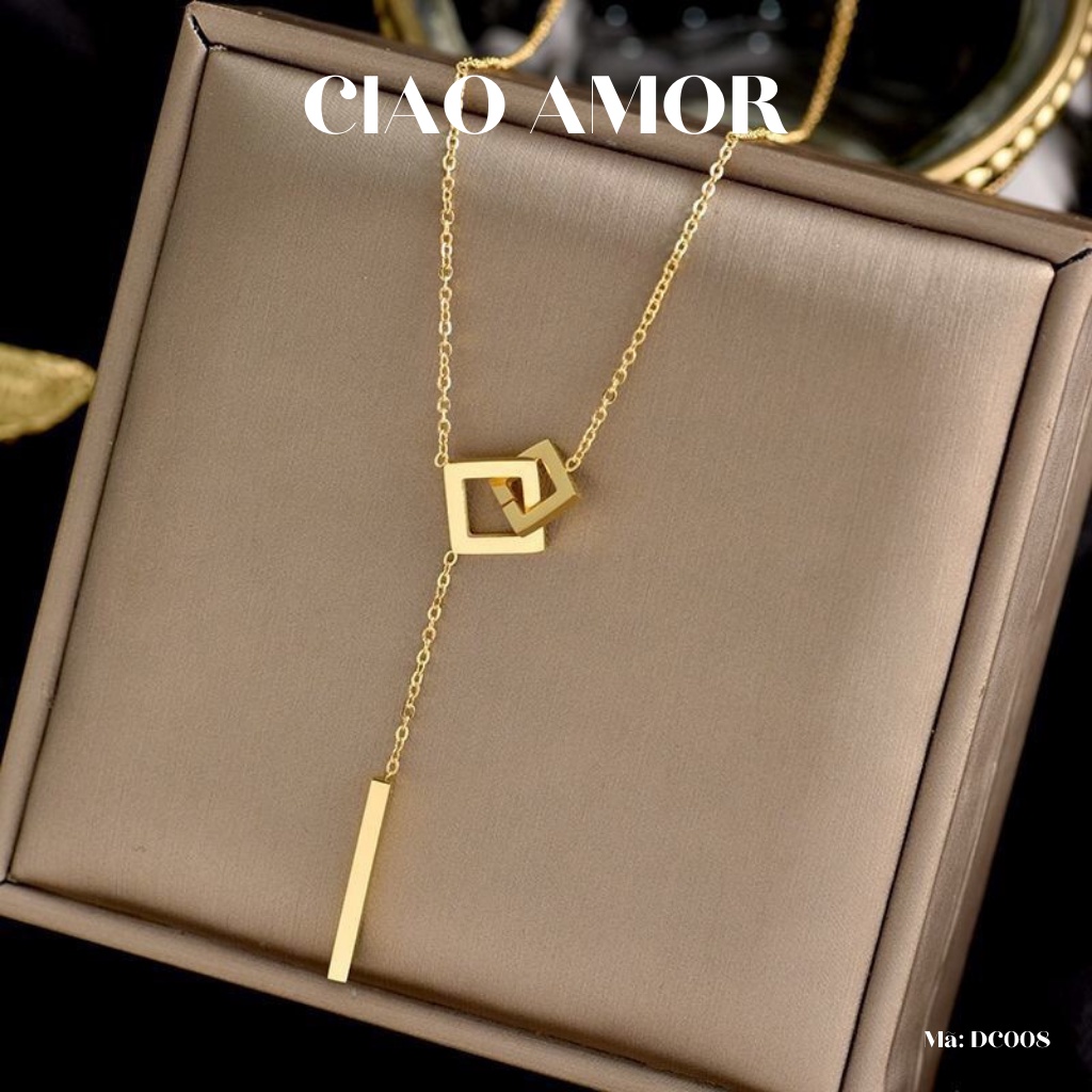 Dây chuyền nữ , vòng cổ titan vuông dài mạ vàng 18k không phai màu - Trang sức Ciao Amor - Mã DC008