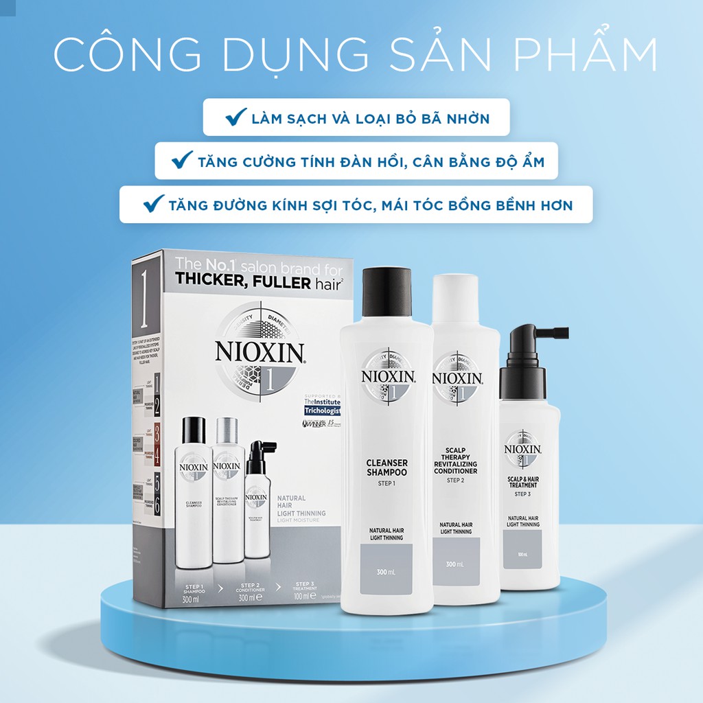 Bộ Chăm Sóc Tóc NIOXIN 1 Dành Cho Tóc Tự Nhiên, Thưa Mỏng Và Rụng Nhẹ Natural Hair Light Thinning