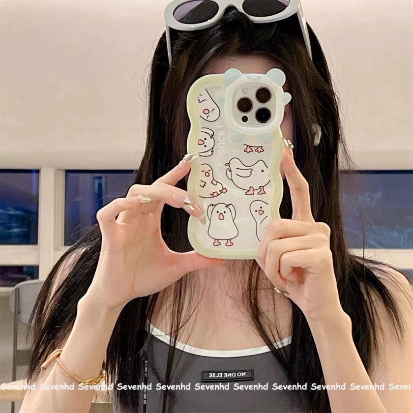 Ốp Điện Thoại Mềm Hình Chú Vịt Trắng Và Quái Vật Nhỏ Gợn Sóng Cho iPhone 14 13 12 11 Pro Max Xs Max Xr X 7 8 6 6s Plus