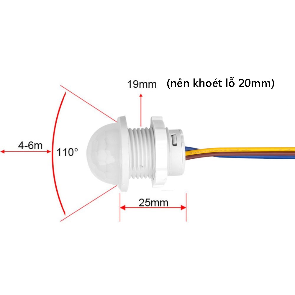 Công tắc cảm biến chuyển động hồng ngoại 220V tự động bật tắt khi có người