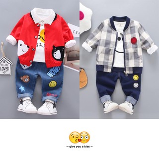 Set 3 món quần dài + áo khoác + áo thun cho bé trai