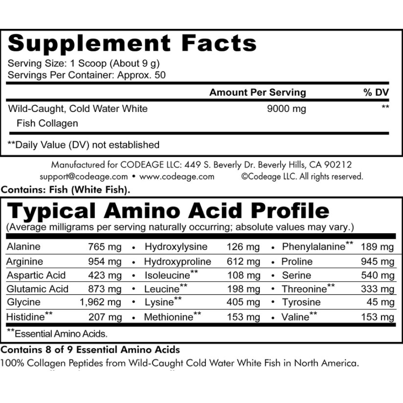 Codeage Marine -Codeage Caught Hydrolyzed Fish Collagen Peptides Type 1 & 3 Collagen Protein Supplement 450G