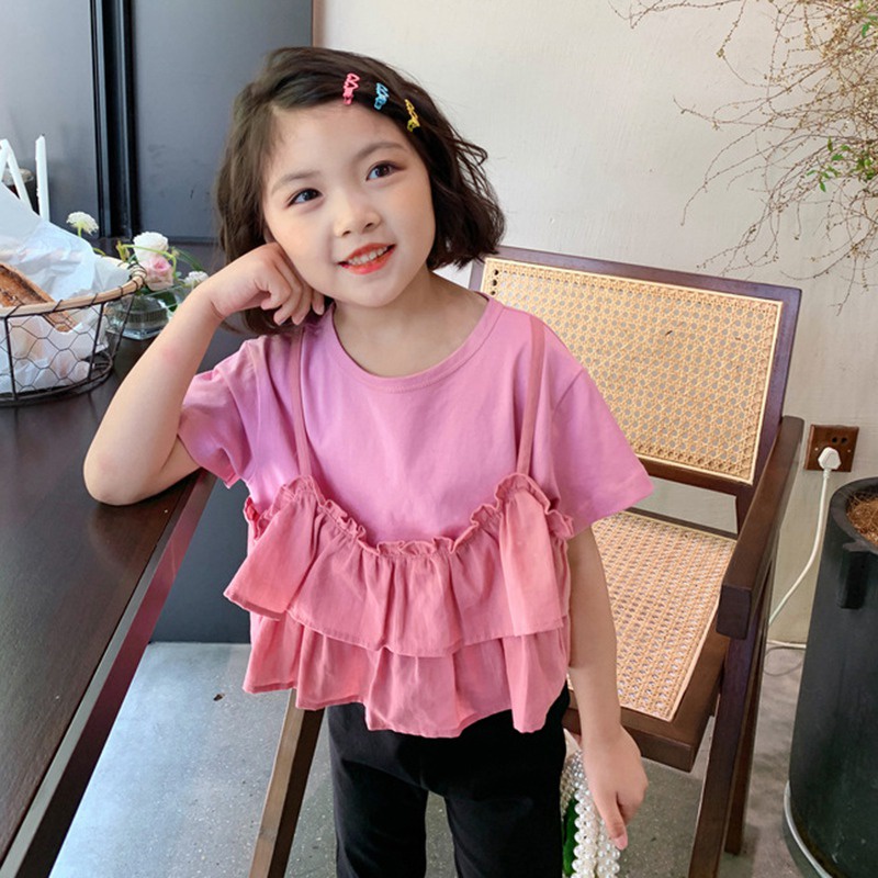 Se7en Áo Sơ Mi Ngắn Tay Cổ Thuyền Nhún Bèo Thời Trang Mùa Hè Giản Dị Dành Cho Bé Gái