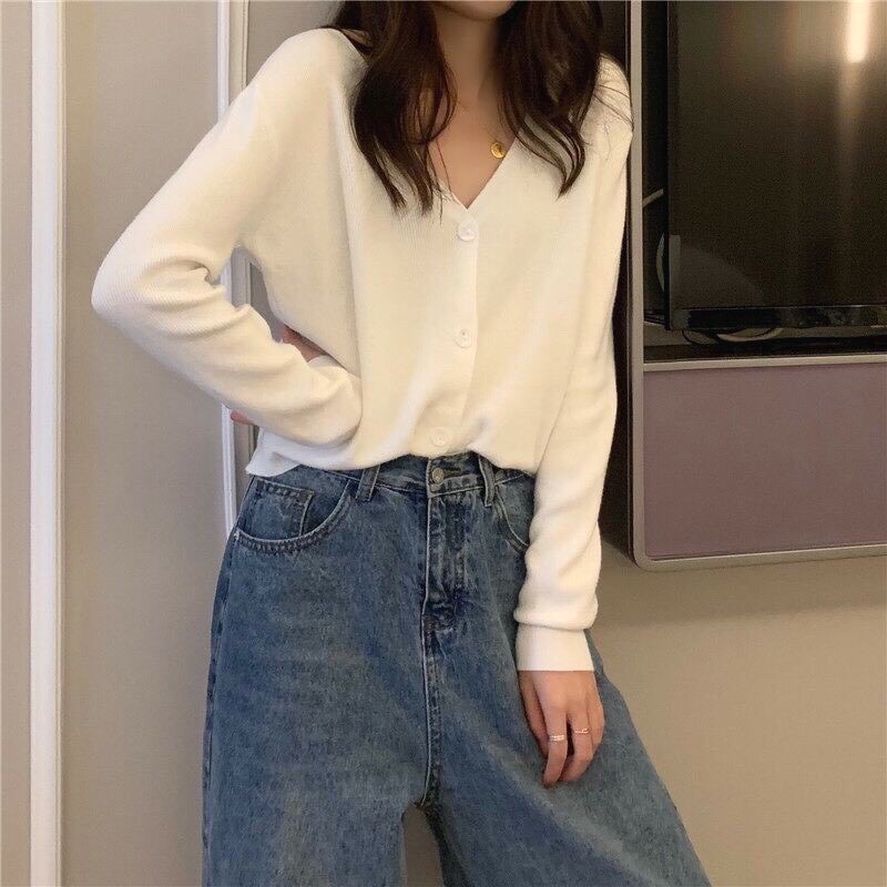 Áo khoác cadigan cài khuy chất cotton tăm