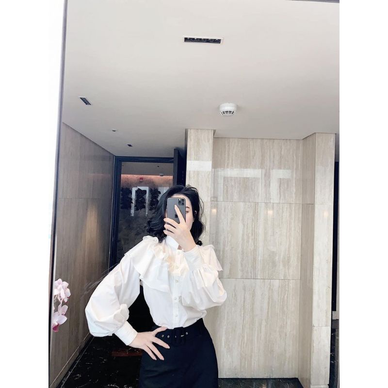 Sơ mi voan tơ tay bồng tiểu thư hai lớp phối cúc ngọc Tâm Clothings