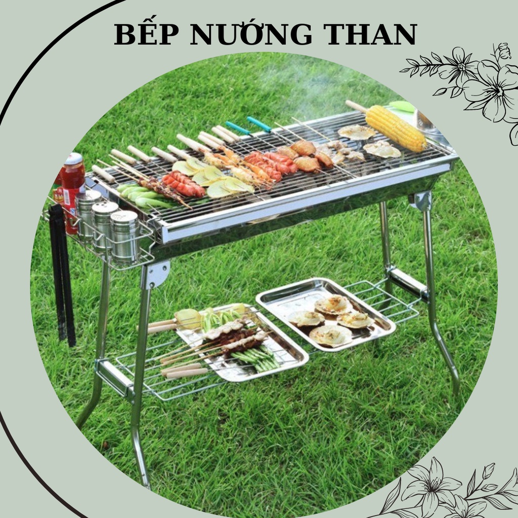Bếp nướng than hoa BBQ MD8009 ngoài trời cao cấp INOX toàn phần- Có Thể Gấp Gọn Chân Cao Xếp Kèm Phụ Kiện