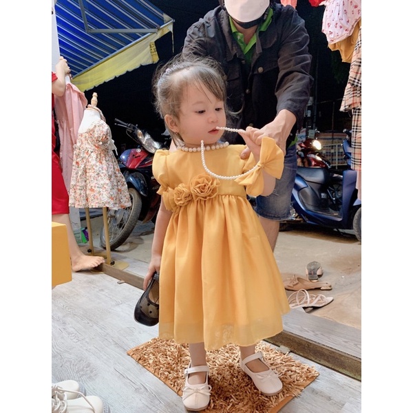 Váy đầm công chúa vàng RIOKIDS cho bé gái sơ sinh đi chơi Lễ Tết, tiệc sinh nhật, thôi nôi, đầy tháng TT11