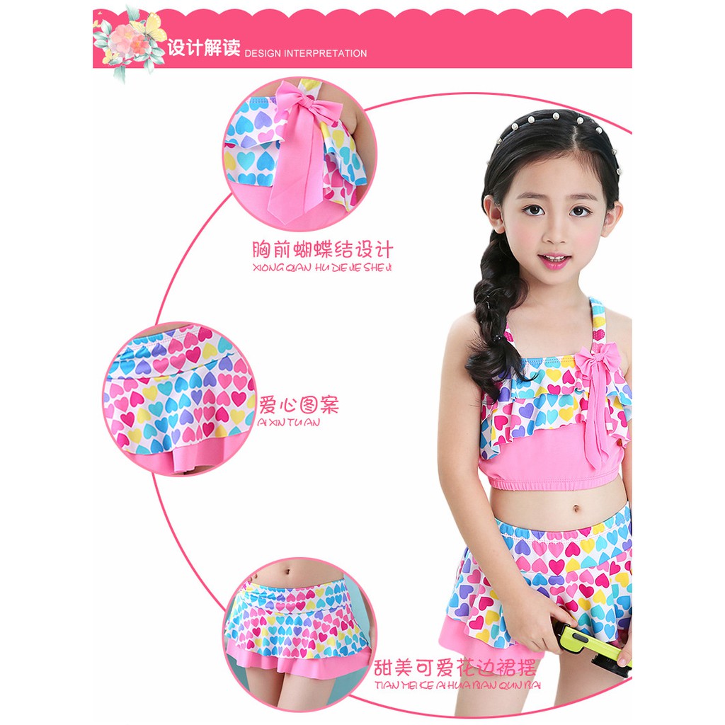 váy bơi hai mảnh bé gái kèm nón bơi