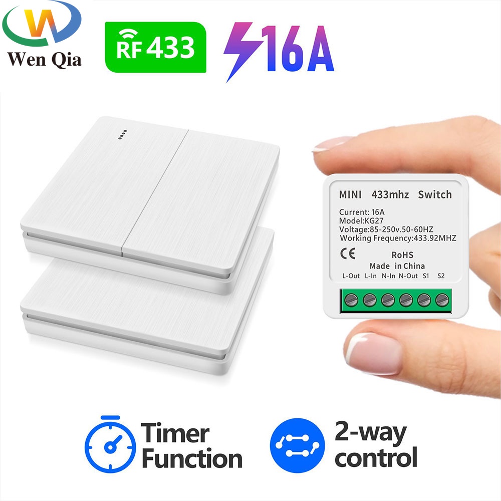 Bộ điều khiển từ xa không dây Wen Qia 433Mhz RF AC 110V 220V 16A 86 nhiều kích cỡ