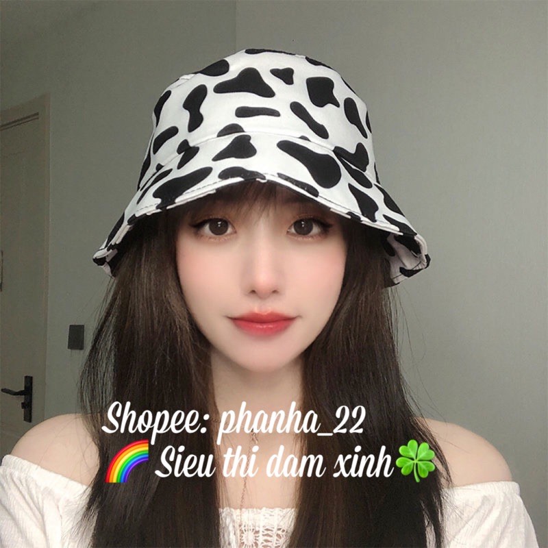 MŨ BÒ SỮA BUCKET👉RẺ NHẤT SHOPEE👈NÓN VÀNH TRÒN HOẠ TIẾT TRẮNG ĐEN PHONG CÁCH ULZZANG⚡️SIÊU PHẨM CHỤP HÌNH SỐNG ẢO⚡️