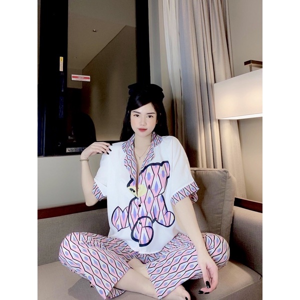 Đồ bộ nữ mặc nhà Lụa có cổ mềm mát - pijama dài cộc - tay ngắn quần dài cho nữ (bầu bì-sau sinh mặc được)