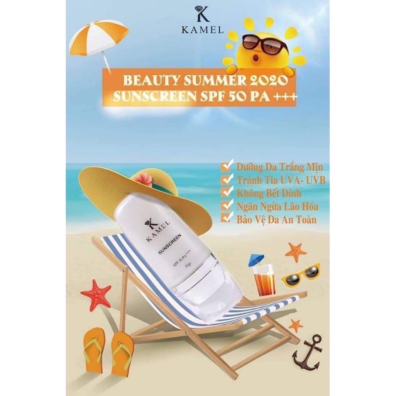 Kem Chống Nắng  Kamel Sun Screen 30g, 50g SPF 50PA+++ Mỹ Phẩm Việt Nam Cao Cấp, Hiệu Quả