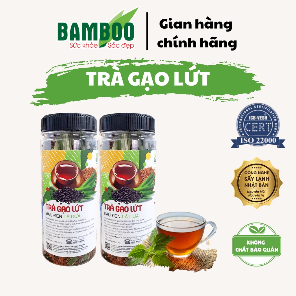 Combo 2 Trà gạo lứt đậu đen lá dứa Bamboo - 350g x 2 Hủ