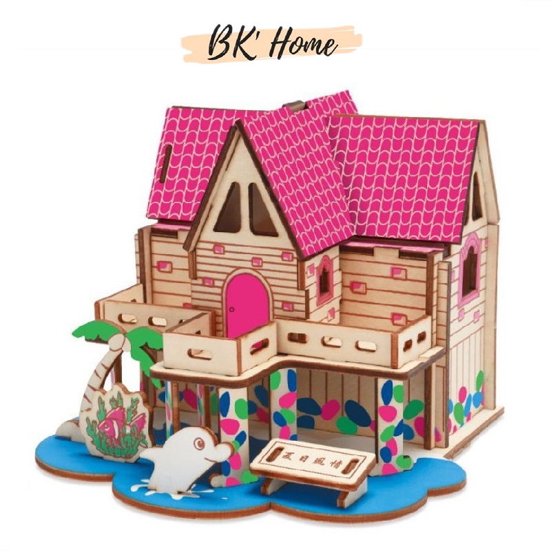 Đồ chơi lắp ghép gỗ 3D Birkeetoys mô hình Villa chú cá heo nhỏ - 45 mảnh ghép