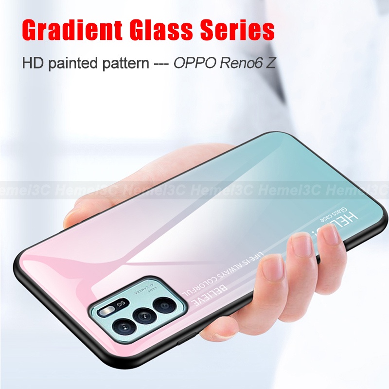 Ốp điện thoại kính cường lực màu gradient cho OPPO Reno 6 6Z 5 4 3 2 2F 10X Zoom Pro Reno6 Reno6Z Z 4G 5G