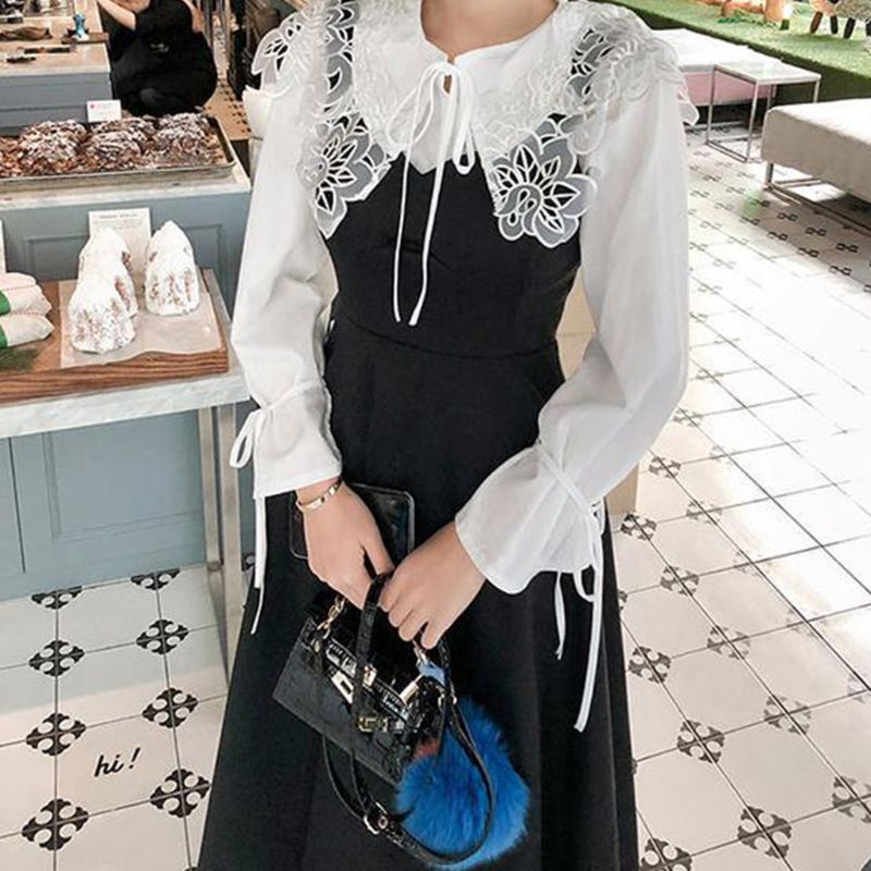 Cổ áo giả thêu hoa thiết kế hai lớp phong cách châu Âu cho nữ