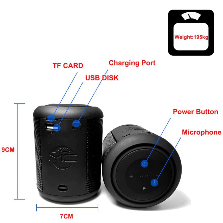 Loa Bluetooth mini chống nước Bass mạnh MC V8 – Loa siêu trầm, âm thanh nổi HiFi, Pin trâu 2200mAh, Hỗ trợ thẻ nhớ, USB