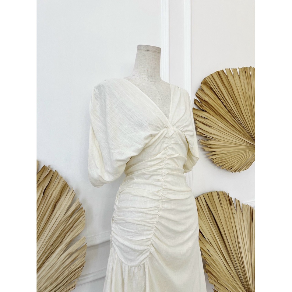 MILAN DRESS ĐẦM XÒE NHÚN THÂN TAY DƠI VẢI LINEN THIẾT KẾ