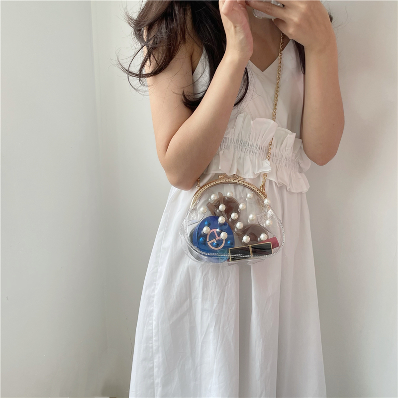 Túi đeo vai mini IELGY trong suốt đính ngọc trai phong cách Hàn Quốc thời trang đi biển cho nữ