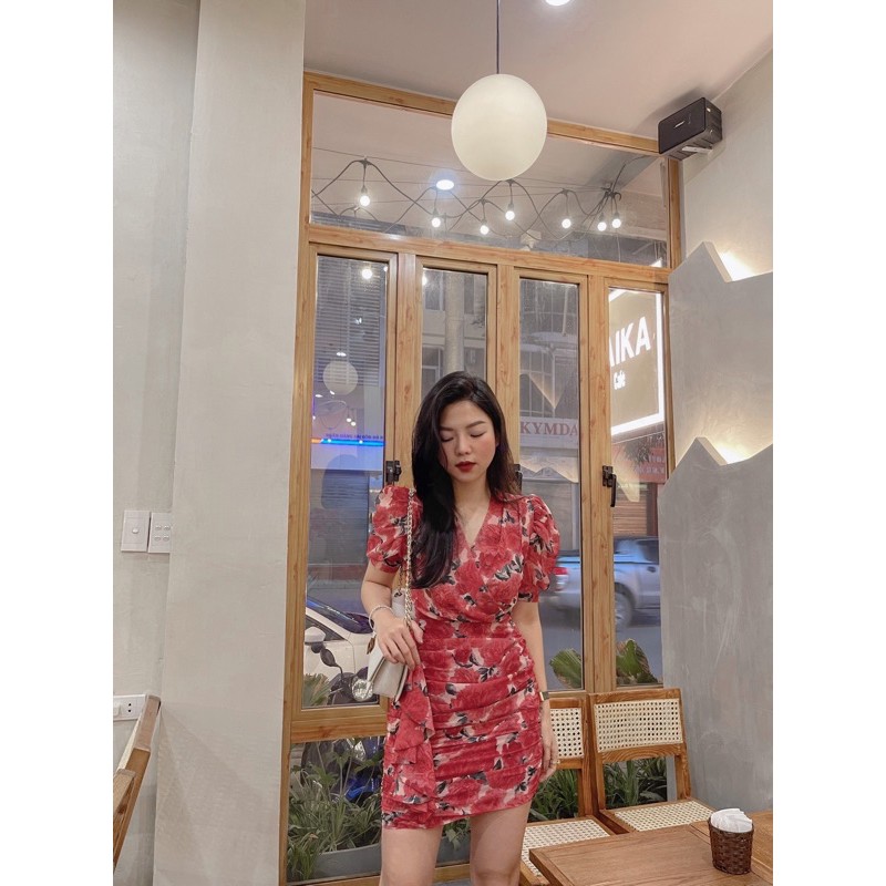 ( Ảnh thật ) V0423 Váy hoa chân nhún bèo lệch
