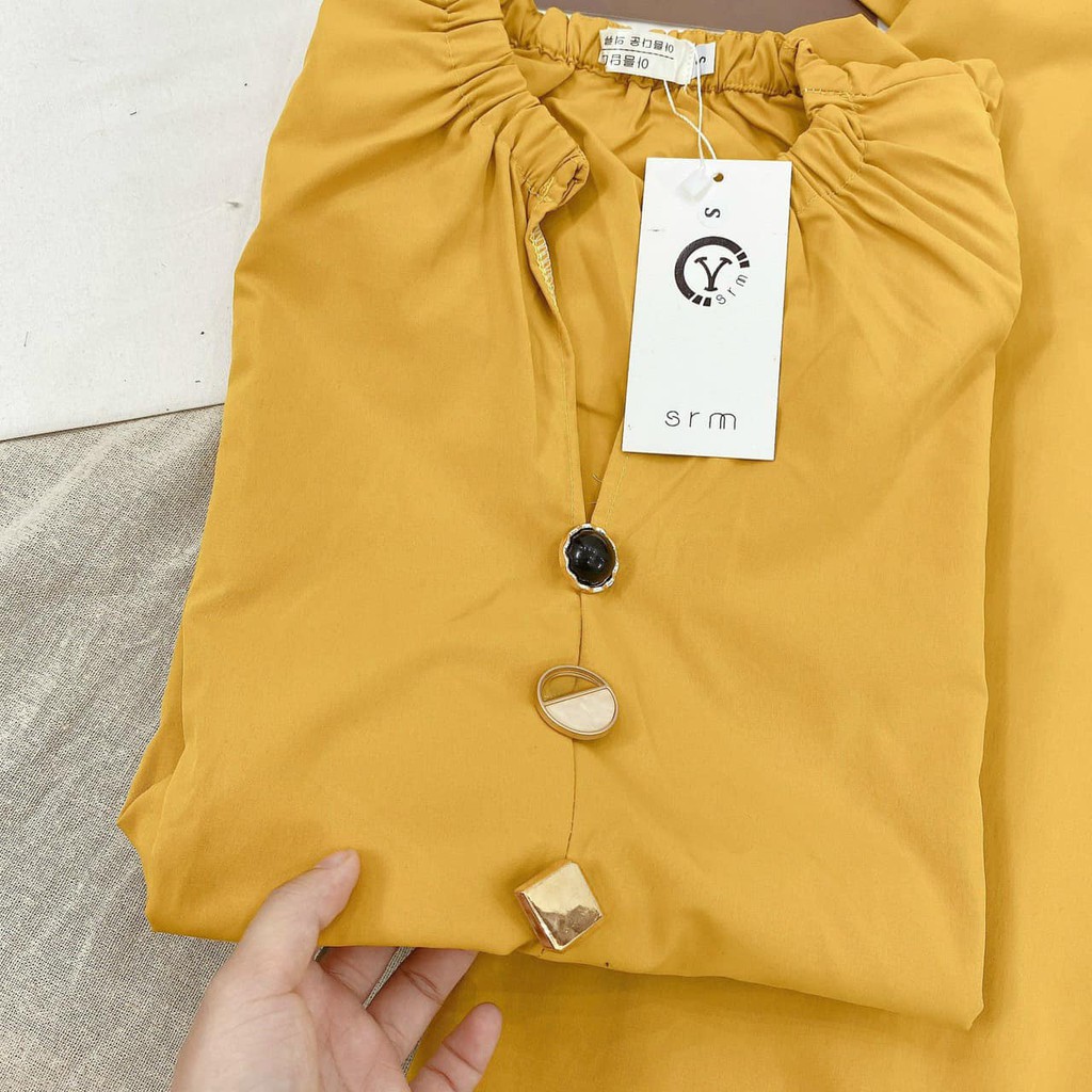 [Mã SKAMA06 giảm 8% tối đa 50K đơn 250K] Váy Đũi Vàng Cổ V Cho Nữ | BigBuy360 - bigbuy360.vn