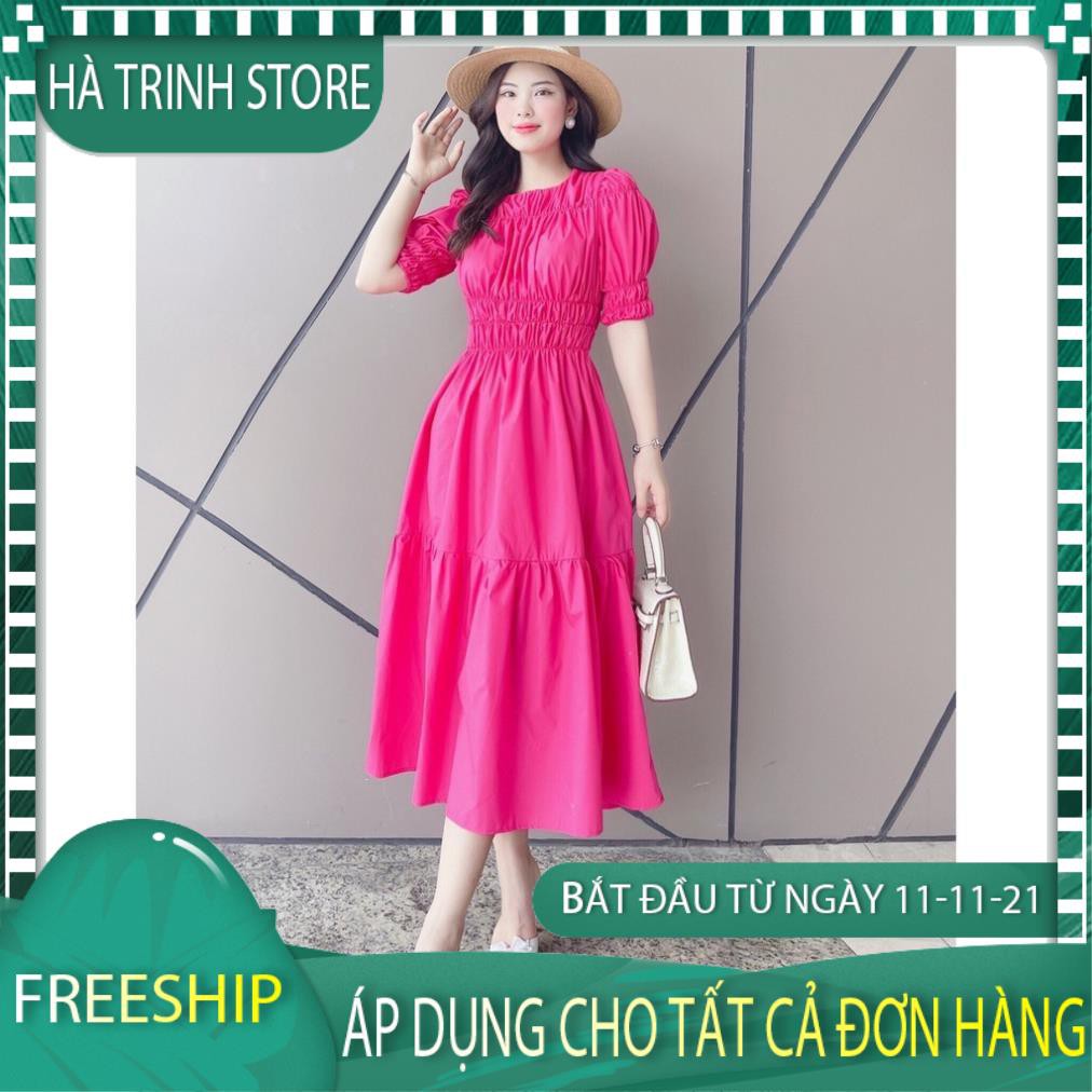 Váy đầm thiết kế cao cấp công sở dự tiệc hồng xòe V2045  - HÀ TRINH STORE | BigBuy360 - bigbuy360.vn