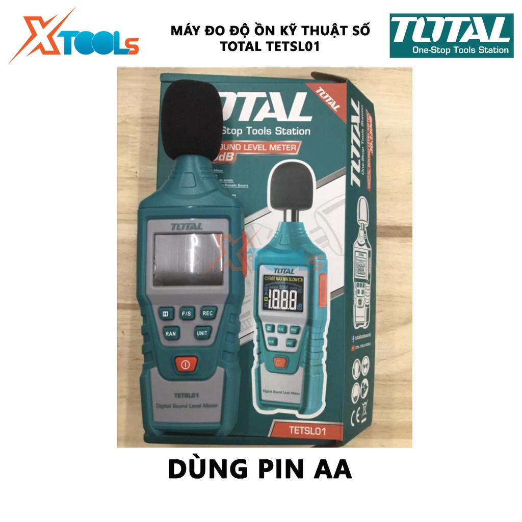 Máy đo độ ồn kỹ thuật số TOTAL TETSL01 thiết bị đo độ ồn Phạm vi đo 30-130dB, Độ ồn 50dB, chức năng đèn nền, báo pin thấ