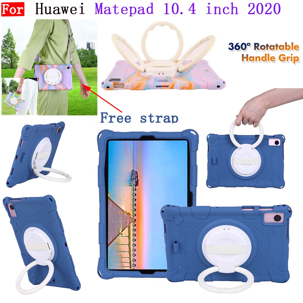 Ốp Bảo Vệ Máy Tính Bảng Bằng Silicon Mềm Chống Sốc Có Giá Đỡ Xoay 360 Độ Và Dây Đeo Vai Cho Huawei Matepad 10.4 inch 2020