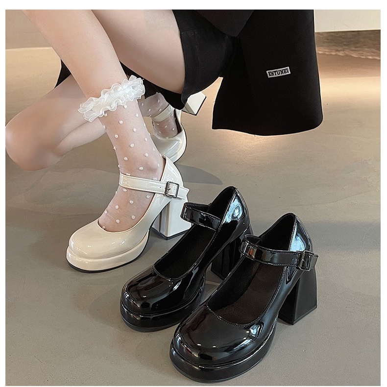 Giày Lolita nữ - Mary Jane cao gót gài khuy đế vuông mũi tròn cao 8cm chuẩn hàng quảng châu