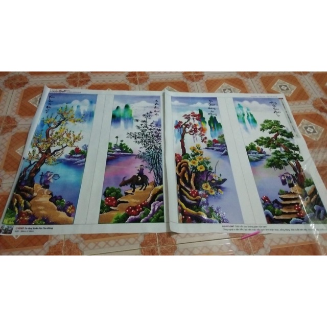 Tranh đính đá tứ quý (1m46x100cm) chưa đính