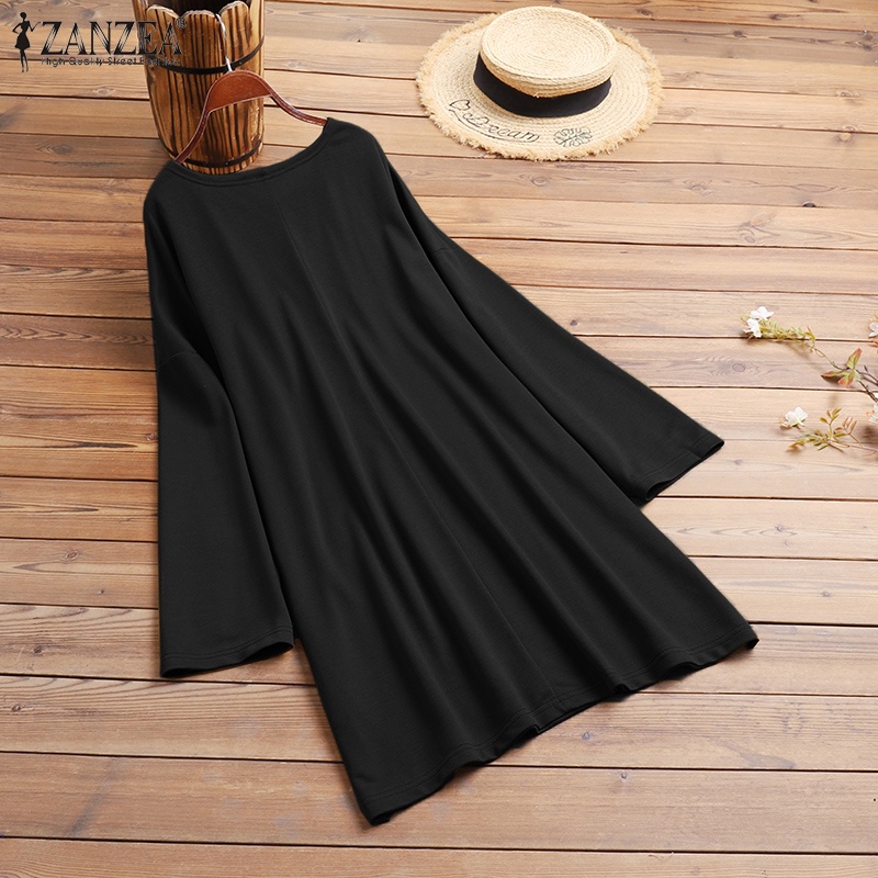 Áo sweatshirt ZANZEA dáng rộng cổ tròn tay dài màu trơn dễ phối đồ phong cách thường nhật cho nữ