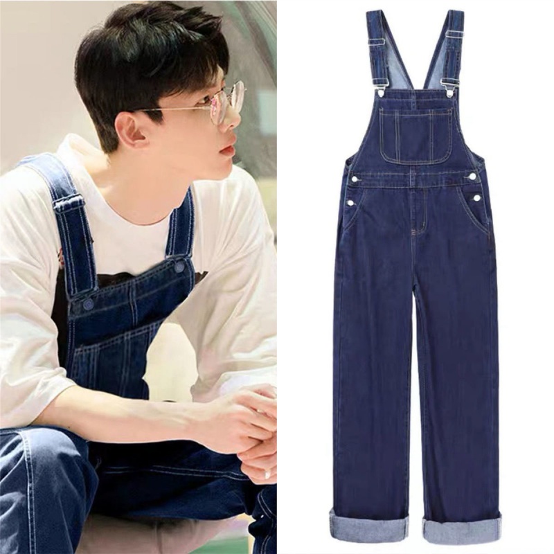 Quần Yếm denim Dáng Rộng Phong Cách retro Nhật Bản Cho Nam