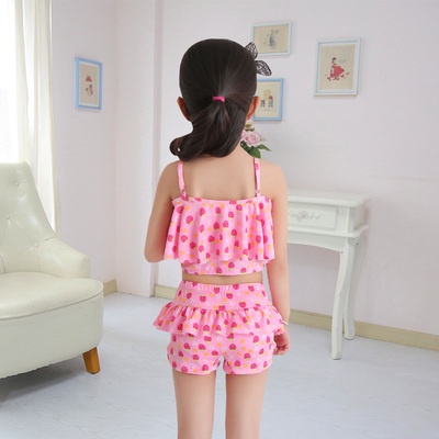 Bikini Áo tắm hai mảnh cho bé gái màu hồng hoa dâu tây dễ thương