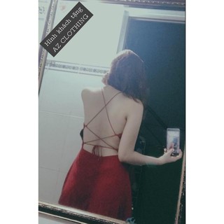 ĐẦM MAXI 2 DÂY ĐAN NƠ LƯNG ĐỎ ĐÔ FREE SIZE