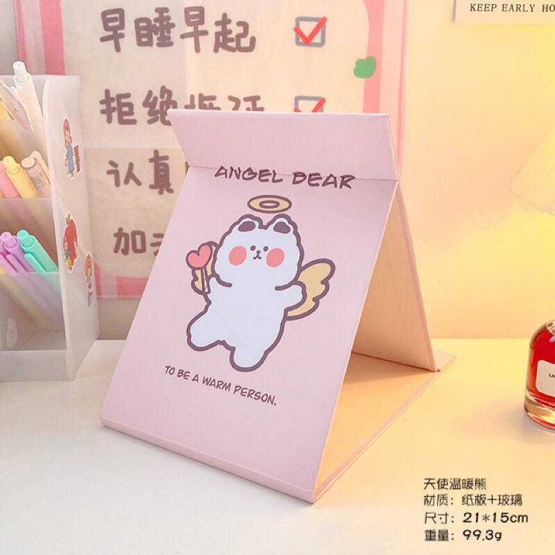 Gương xếp cầm tay xinh xắn - Mẫu gấu xù