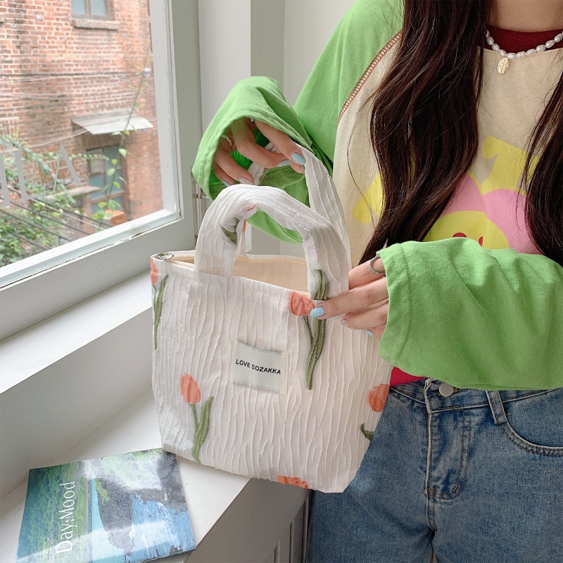 Túi Đựng Mỹ Phẩm Cỡ Lớn Họa Tiết Hoa Tulip Xinh Xắn Dành Cho Nữ