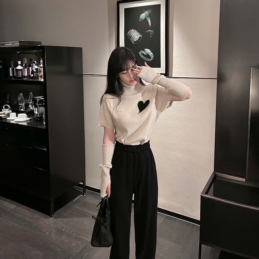 Áo sweater ZHELIHANGFEI dệt kim cổ lọ kiểu tay áo có thể tháo rời được phong cách hoàng gia phương Tây