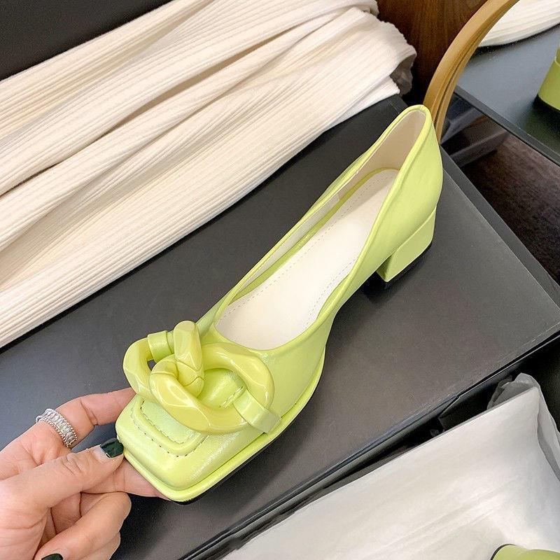 Giày Cao Gót Mũi Vuông Đế Dày Quai Xích Kim Loại Thời Trang Mùa Xuân Hàng Mới Dành Cho Bạn Nữ