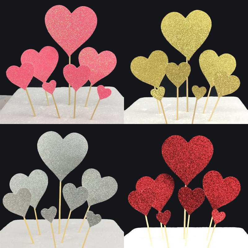 Bộ 7 Phụ Kiện Trang Trí Bánh Kem Hình Chữ love Xinh Xắn