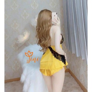 Đồ Ngủ Sexy Lụa SaTin Cao Cấp 2 Dây Phối Ren